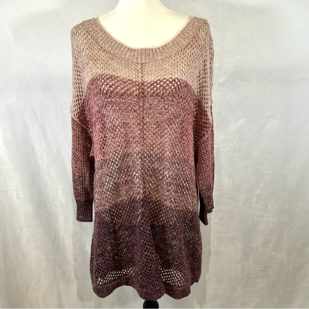 Maurice’s pink and purple color block loose knit open stitch sweater size 3X